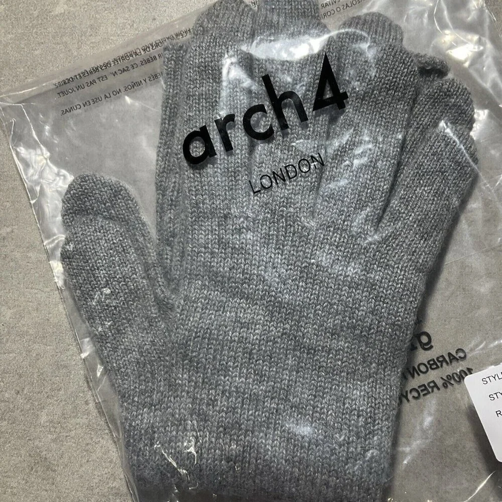 Arch4 100% Cashmere Gloves Light Grey Extended Cuffs New One size